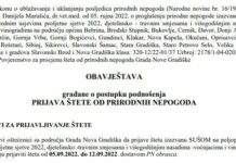 Grad Nova Gradiška: obavijest o prijavi štete od prirodnih nepogoda